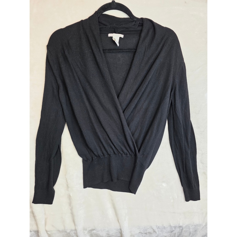 H&M Basic Black‎ Surplice Wrap V-Neck Sweater Long Sleeve Viscose Cotton Size M